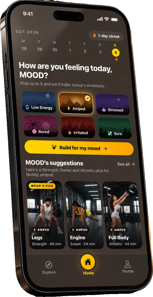 MOOD app home screen: pick how you feel today